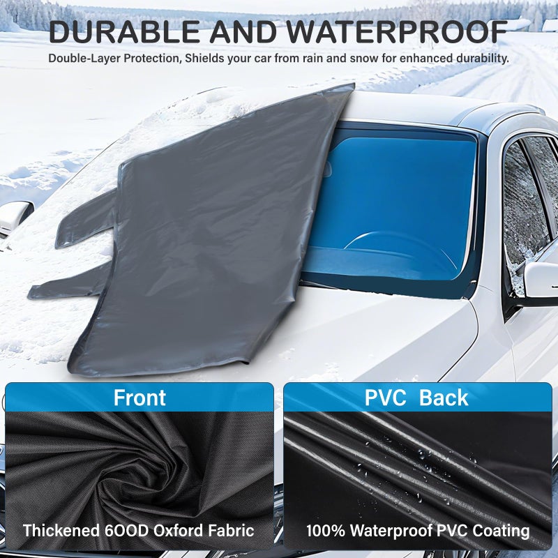 Instraella Windshield Cover for Ice and Snow, Heavy Duty 600D Oxford Fabric, Waterproof Car Snow Cover with Side Mirror Protector, for Cars, Compact SUVs, Winter Car Accessories - Image 4